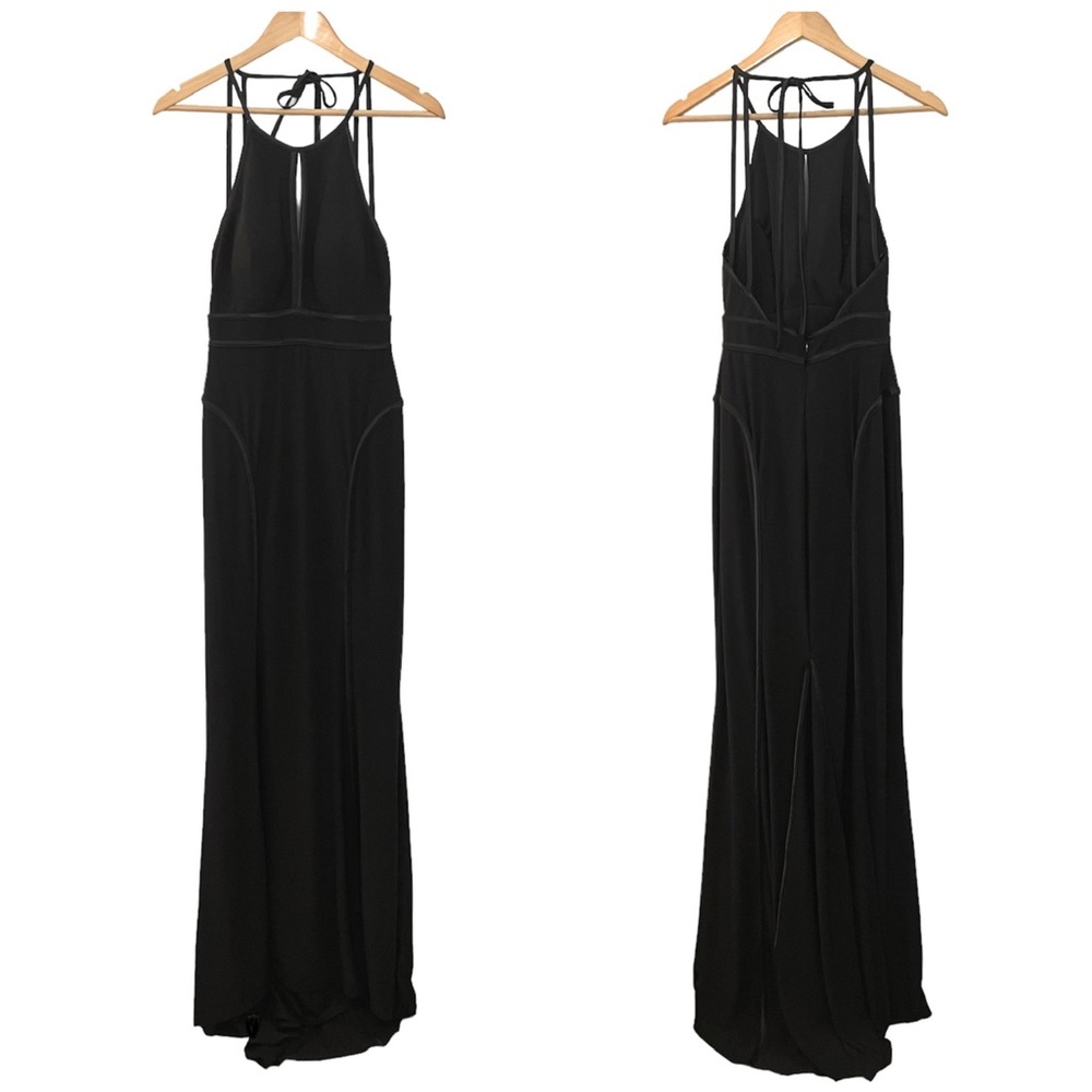 Xscape Black Strappy Halter Keyhole Gown Formal Prom Dress Open Back Maxi Gala 4